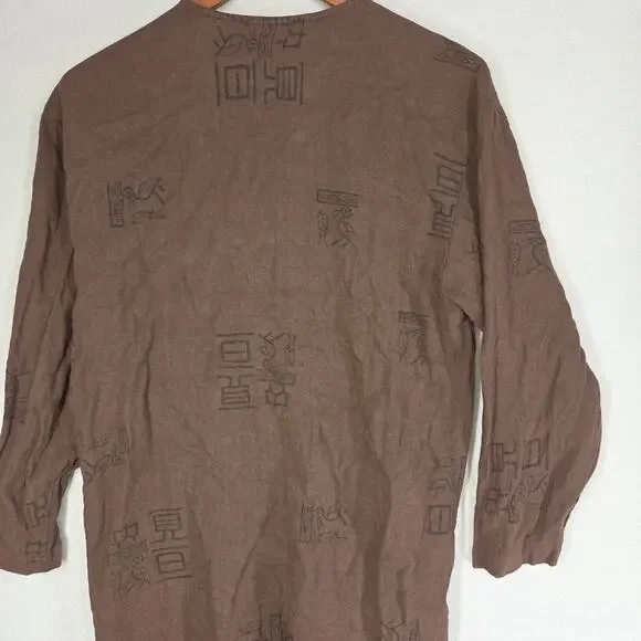 VTG Chicos Design Button Shirt Womens 0 Large Brown Geometric Long Sleeve Aztec - Picture 12 of 12